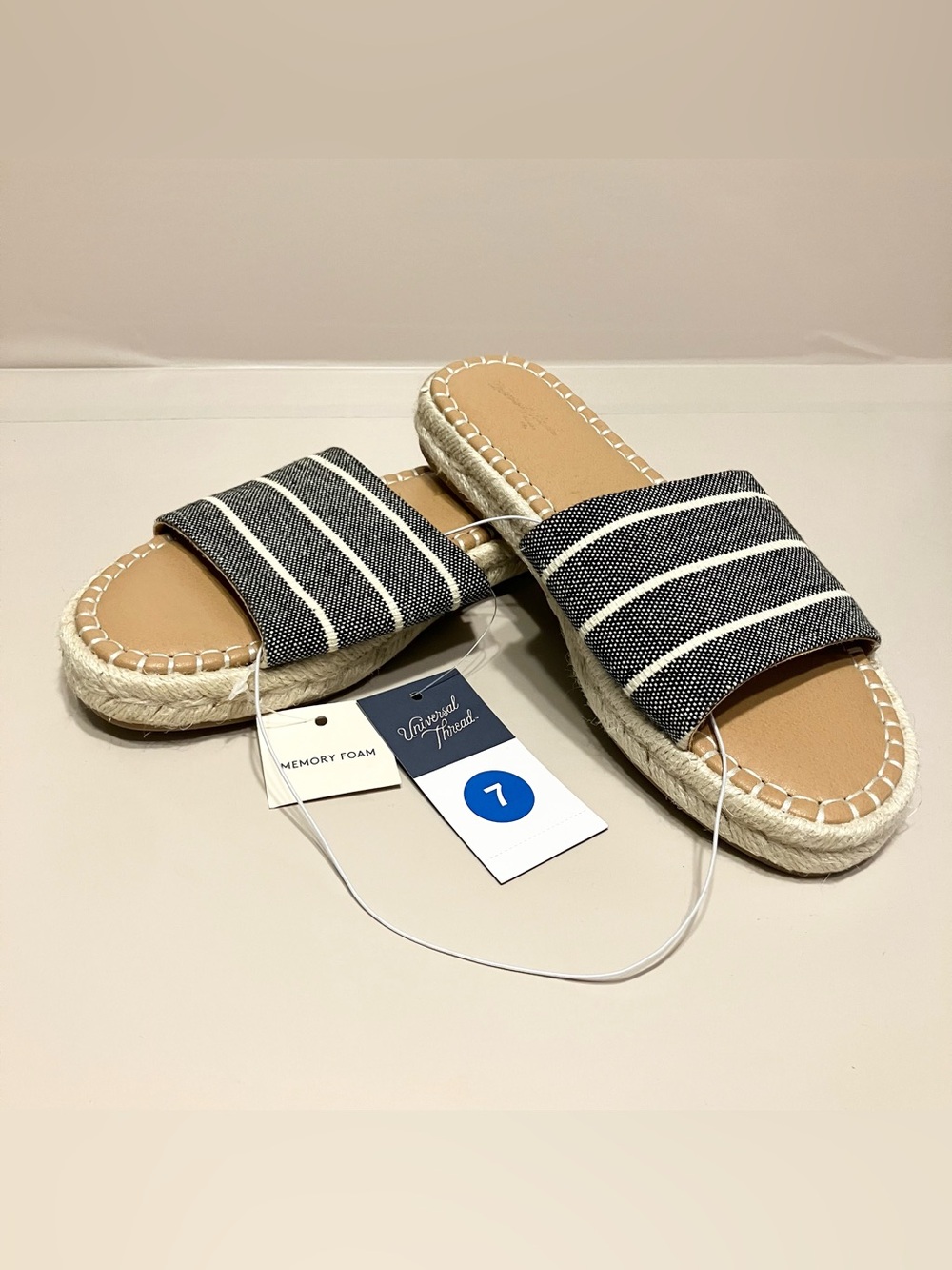 Universal Thread Womens Haddie Espadrille Slide Sandals black/white stripes Sz 7